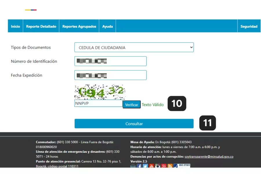 Pantalla de validación CAPTCHA en el RUAF, último paso antes de ver el fondo de pensiones de la persona consultada